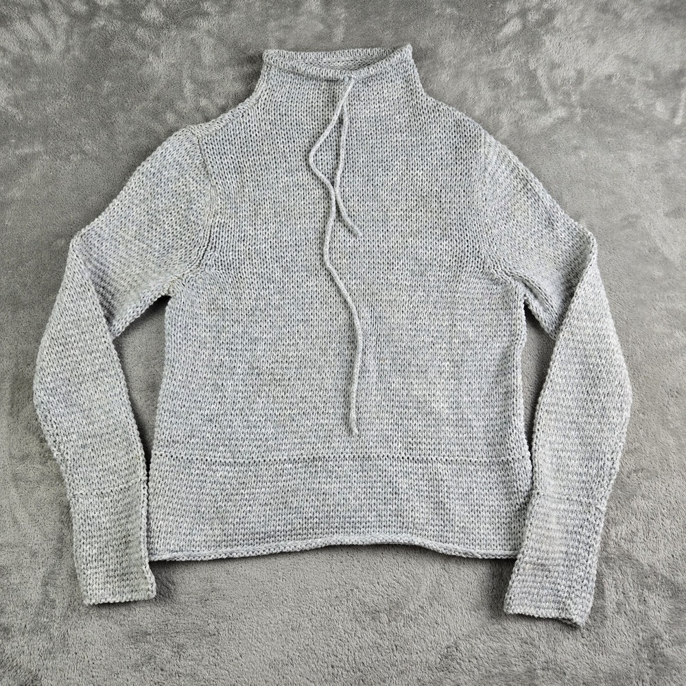 Co & Eddy Sweater Women Medium Gray Chunky Knit Mock Neck Long Sleeve Drawstring